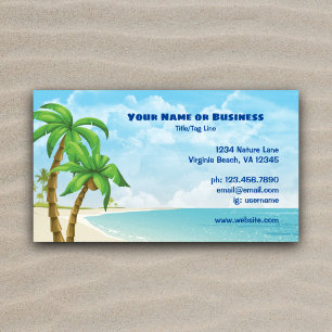 Beach and Palm Trees Tropical Magnetic Business Card