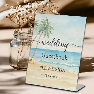 Beach and Palm Trees Wedding Guestbook Signing Pedestal Sign