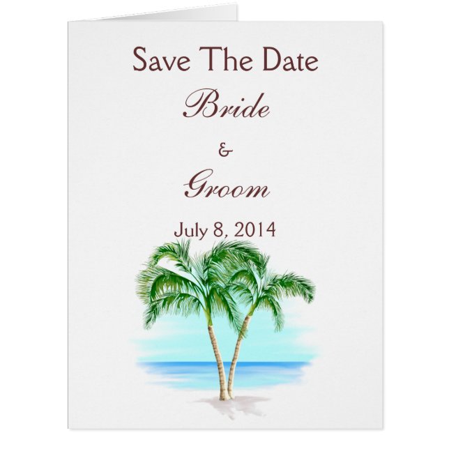 Beach And Palm Trees Wedding Save The Date (Front)
