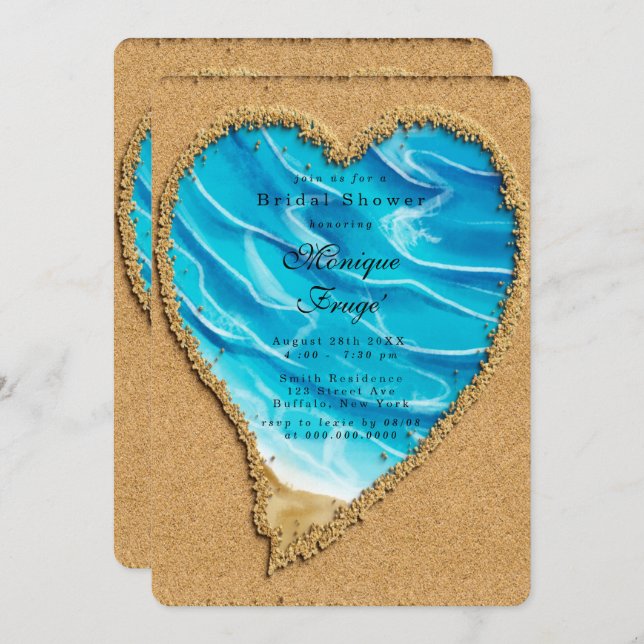Beach and Sand Heart Bridal Shower Invitation (Front/Back)
