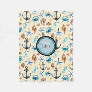 Beach And Sea Life Themed Pattern Personalised Fleece Blanket