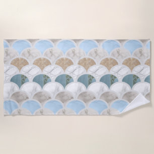 beach aqua blue white marble pastel mermaid scales beach towel