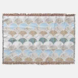 beach aqua blue white marble pastel mermaid scales throw blanket