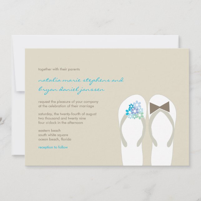 Beach Aqua Flip Flops Destination Wedding Invite (Front)