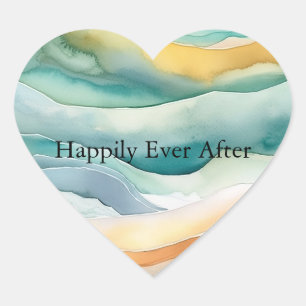 Beach Aqua Green Ocean Cream Sand Wedding Heart Sticker