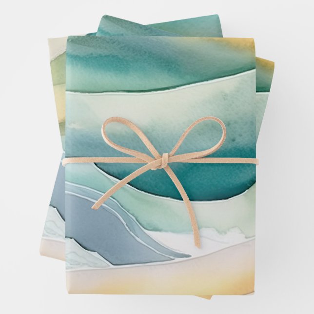 Beach Aqua Green Ocean Cream Sand Wedding Wrapping Paper Sheet (In situ)