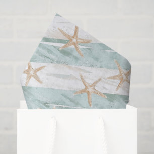 Beach Aqua Mint Starfish Stripes Bridal Shower Tissue Paper