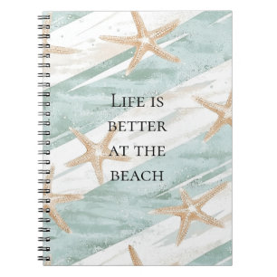 Beach Aqua Mint Starfish Stripes Notebook