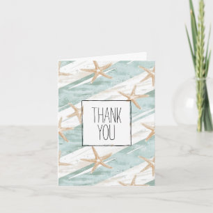 Beach Aqua Mint Starfish Stripes Thank You Card