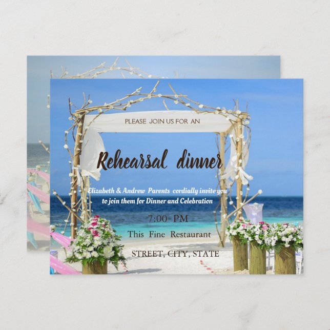 Beach Arbor Floral Wedding  Rehearsal Dinner Invitation (Front/Back)