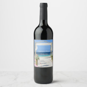Beach Arbor Floral Wedding Wine Label
