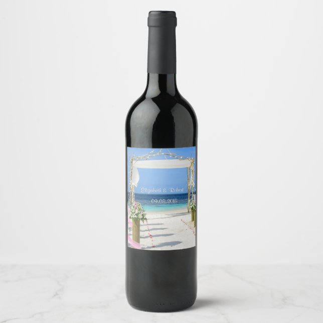 Beach Arbor Floral  Wedding Wine Label (Front)