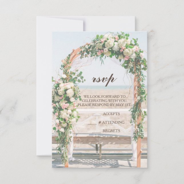 Beach Arbor Sunset RSVP Wedding Invitation (Front)