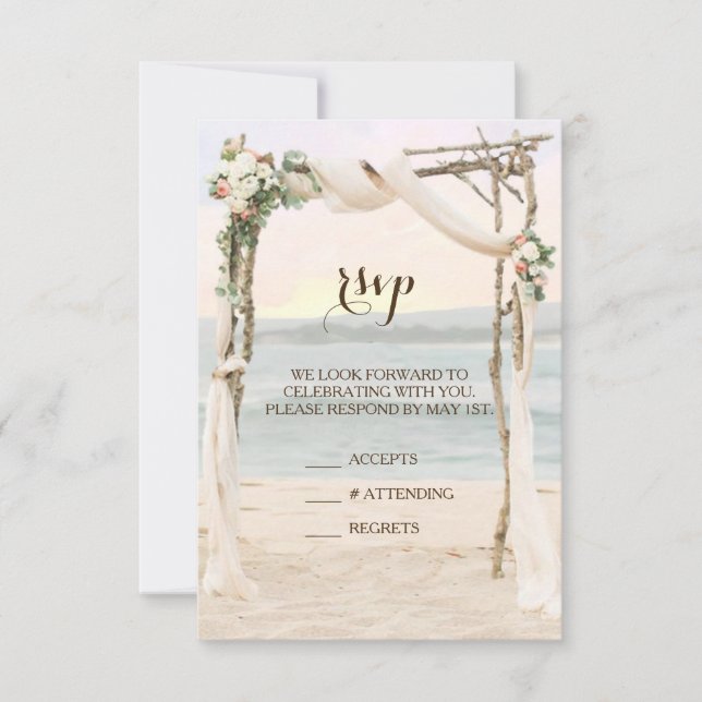 Beach Arbor Sunset Wedding Invitation RSVP Card (Front)