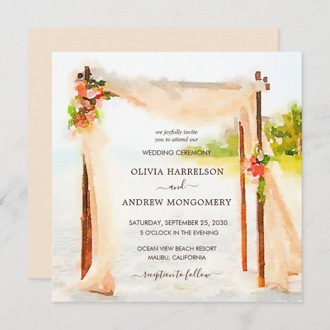 Beach Arbor Watercolor Invitation (Front/Back)