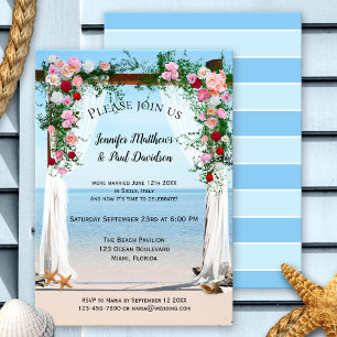Beach Arbor with Roses Post Wedding Invitation