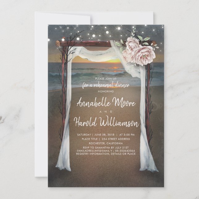 Beach Arch | Sea Sunset Rehearsal Dinner Invitation (Front)