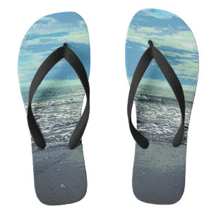 Beach Art Abstract Ocean Sea Blue Grey Teal Cool Jandals