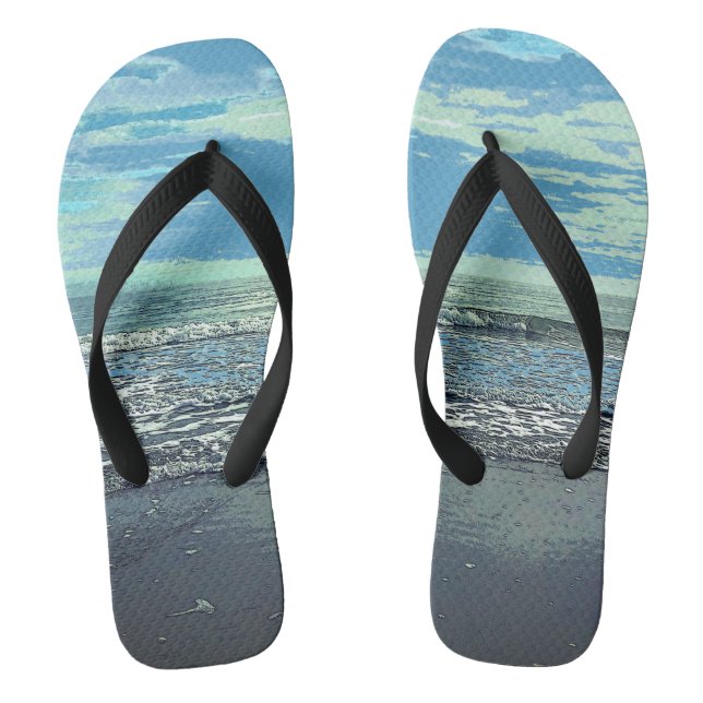 Beach Art Abstract Ocean Sea Blue Grey Teal Cool Jandals (Footbed)