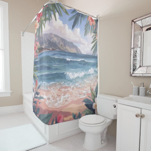  Beach Art Flowers Hawaii Shower Curtain (In Situ)