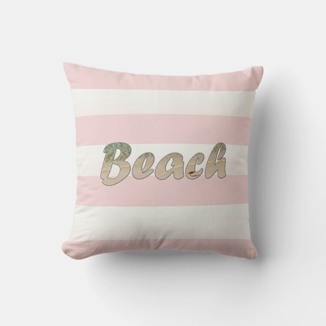 Beach Art Pink Cabana Stripe Cushion (Front)