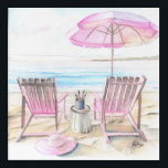 Beach Art - Watercolor Art Prints in Blue and Pink<br><div class="desc">Bring coastal calm into your space with this pink and blue watercolor beach art. By the Shoreline – Version 2 is a tranquil piece of wall art decor that captures the beauty of the beach in soft, soothing tones. This watercolor by the shoreline features two beach chairs under a pink...</div>