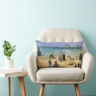 Beach at Boulogne by Edouard Manet, Vintage Art Lumbar Cushion