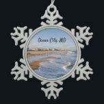 Beach at Ocean City, Maryland Snowflake Pewter Christmas Ornament<br><div class="desc">Tide rolling onto the beach at Ocean City,  Maryland in autumn</div>