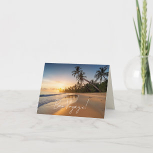 Beach at sunrise with palm trees Bon Voyage Card