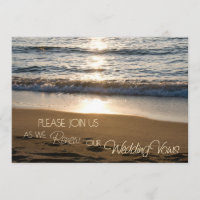 Beach at Sunset Wedding Vow Renewal Invitations
