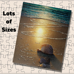 Beach at Sunset with Shells  Jigsaw Puzzle