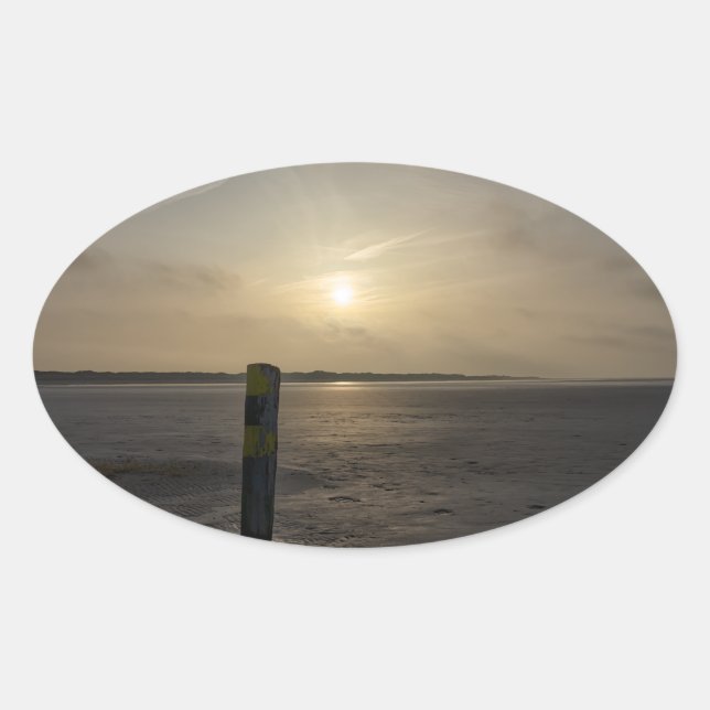Beach at the North Sea Oval Sticker (Front)