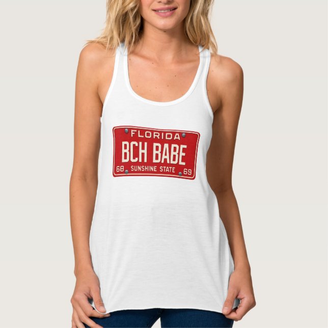 Beach Babe 1969 | Retro Red Florida License Plate Singlet (Front)