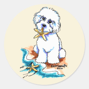 Beach Babe Bichon Frise Classic Round Sticker