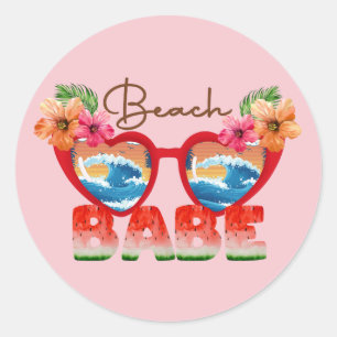 Beach Babe Classic Round Sticker