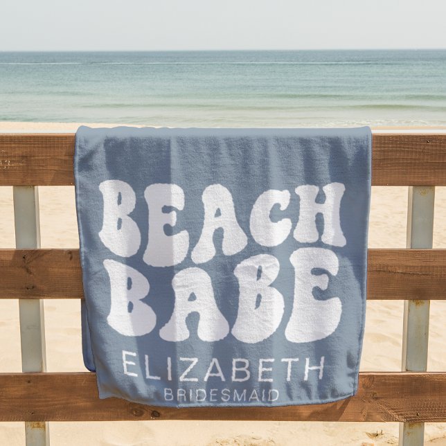 Beach Babe Dusty Blue Cool Bachelorette Party Beach Towel (Creator Uploaded)