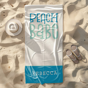 Beach Babe Funky Typography Name Teal White Towel
