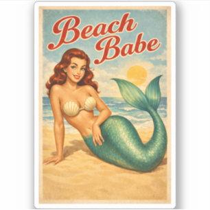 Beach Babe Pin-Up Mermaid - Retro Coastal Life Art
