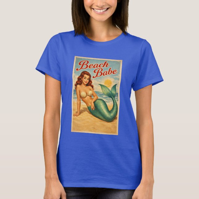 Beach Babe Pin-Up Mermaid -Retro Coastal Life Art T-Shirt (Front)