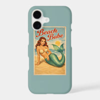 Beach Babe Pin-Up Mermaid - Retro Teal Blue Phone