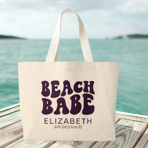 Beach Babe Purple Matching Bachelorette Party Large Tote Bag