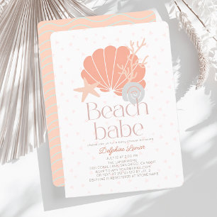 Beach Babe Seashell Pink Girl Baby Shower Invitation