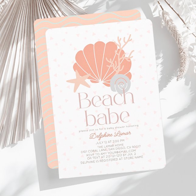 Beach Babe Seashell Pink Girl Baby Shower Invitation (Creator Uploaded)