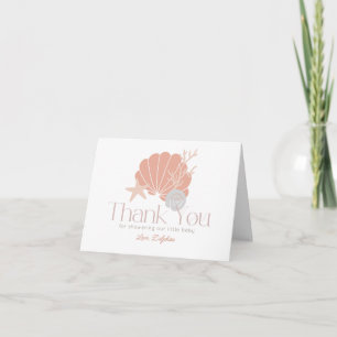 Beach Babe Seashell Pink Girl Baby Shower Thank You Card