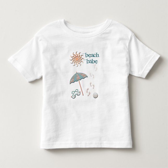 Beach Babe-Umbrella, Ball, Footprints in Sand Toddler T-Shirt (Front)