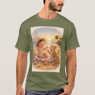 Beach Baby and Kitten Sandcastle Joy T-Shirt