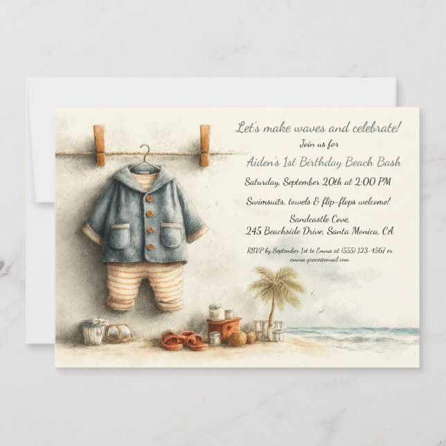 Beach Baby Bash – 1st Birthday Party Invitation (Front)