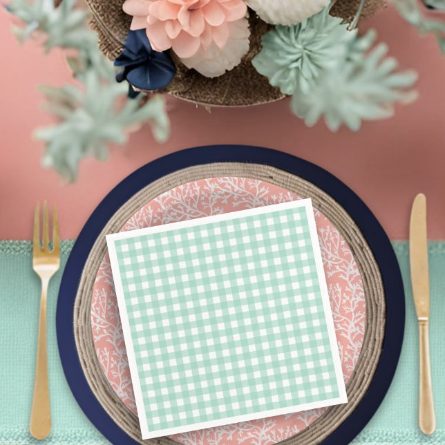 Beach Baby on Board Mint Gingham Baby Shower Napkin (Creator Uploaded)
