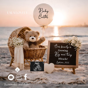 beach baby reveal pregnancy announcement card