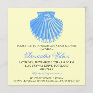 Beach Baby Shower Vintage Scallop Shell Blue Invitation